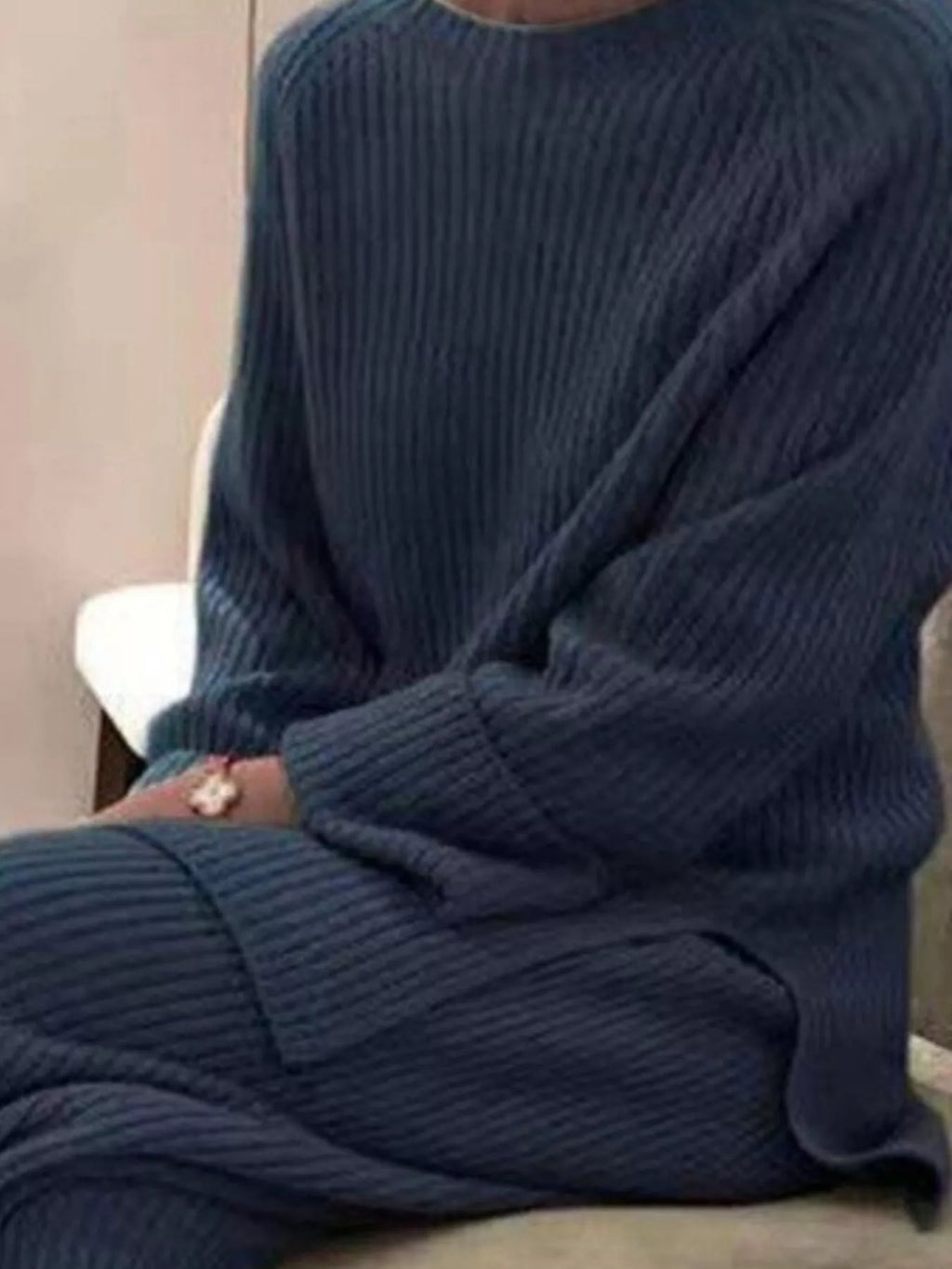 Full Size Ribbed Knit Relaxed Fit Top and Pants Sweater Set Plus Size