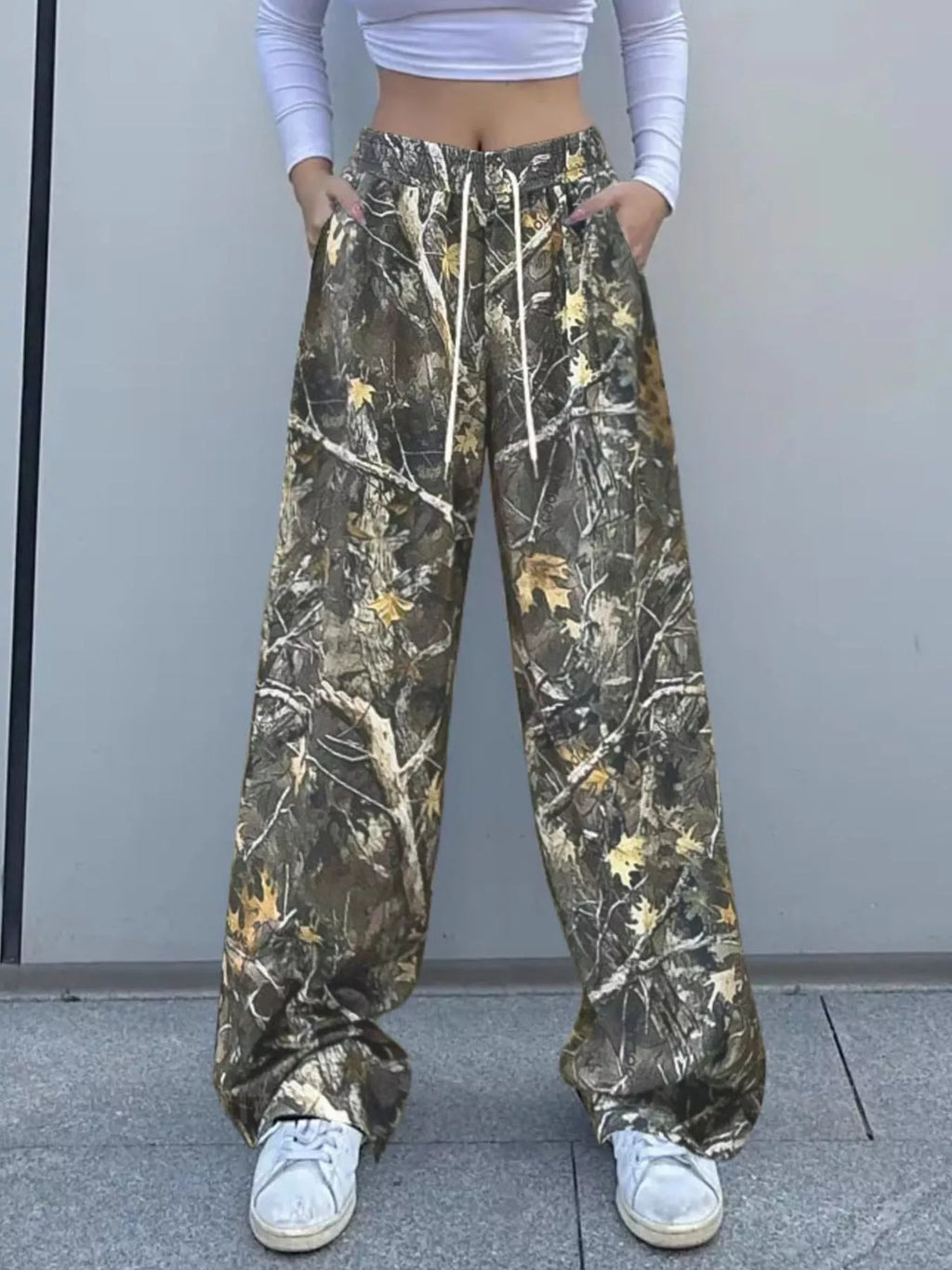 Relaxed Fit Camo Print Drawstring Waist Pants