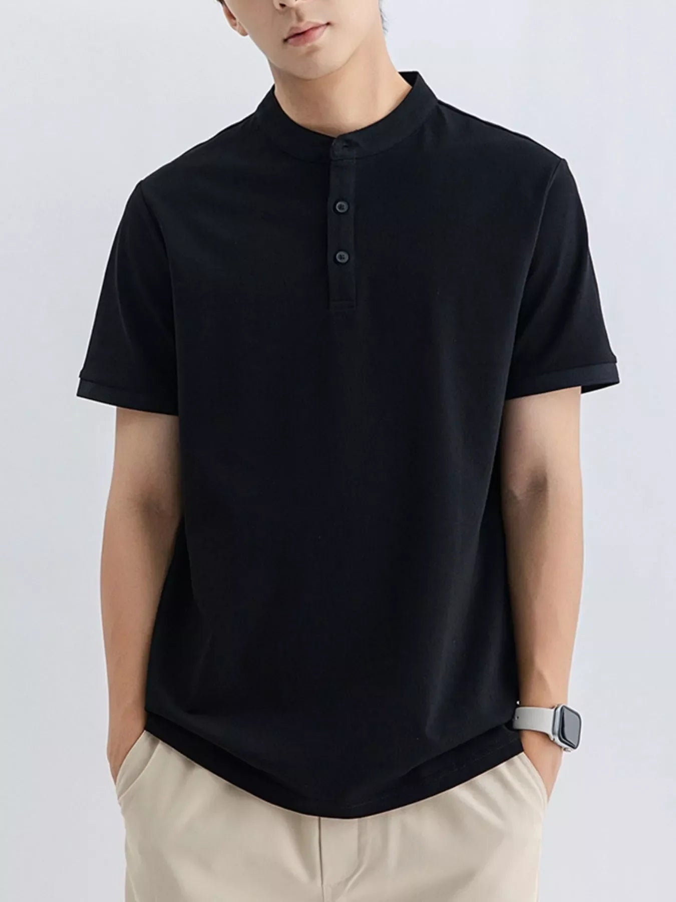 Men's Plus Size Button Detail Short Sleeve Top
