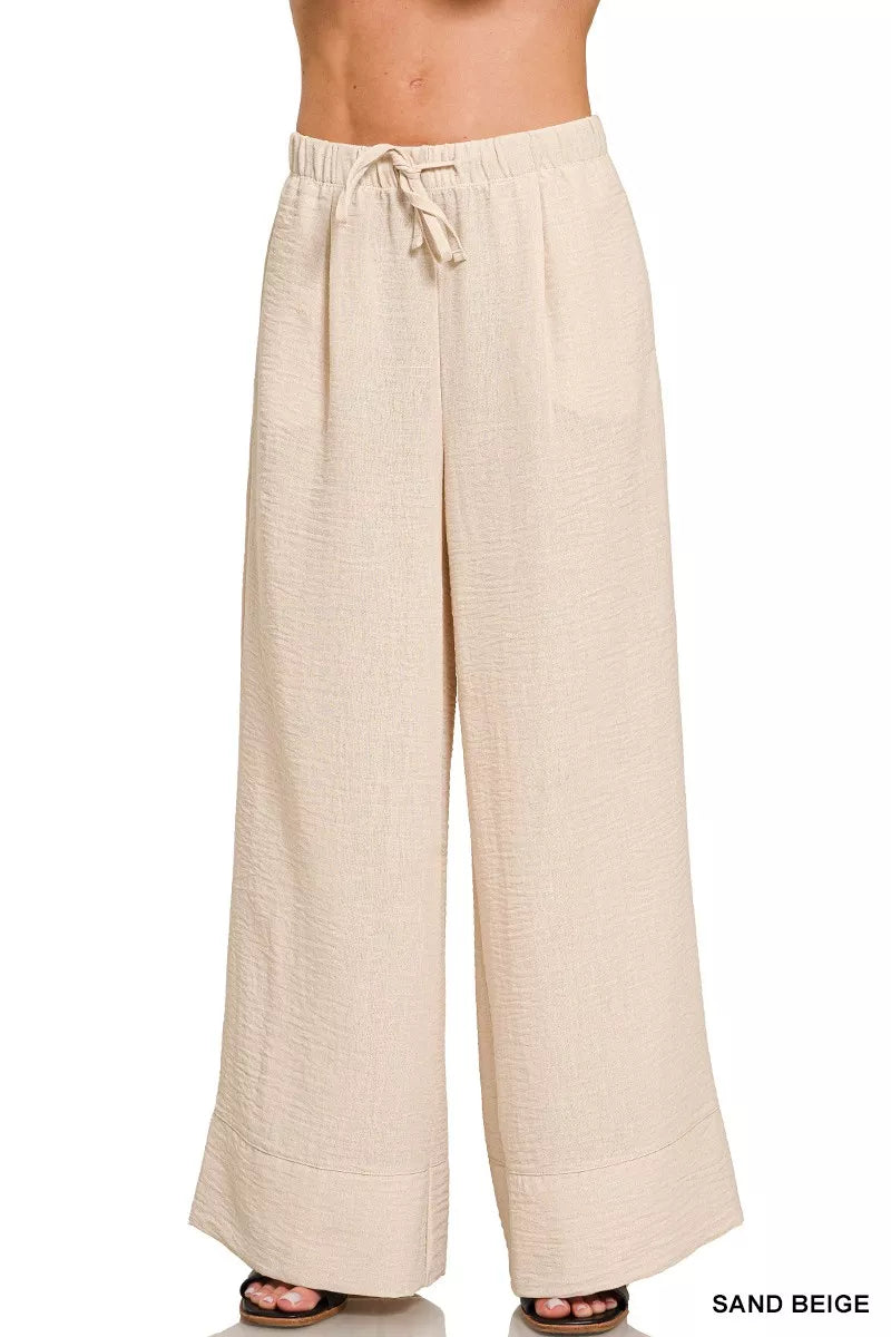 Zenana Woven Airflow Drawstring Pants