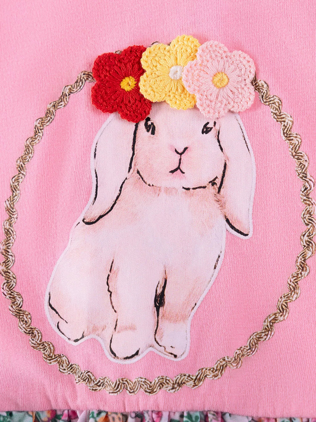 Children's Floral Print Bunny Ruffle Sleeve Dress