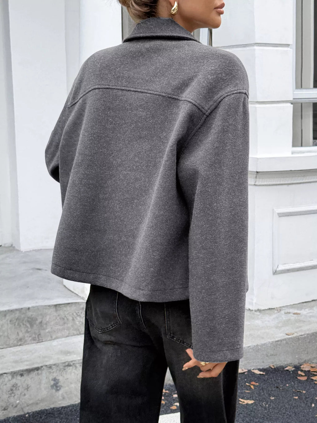 Zip-Up Dropped Shoulder Jacket