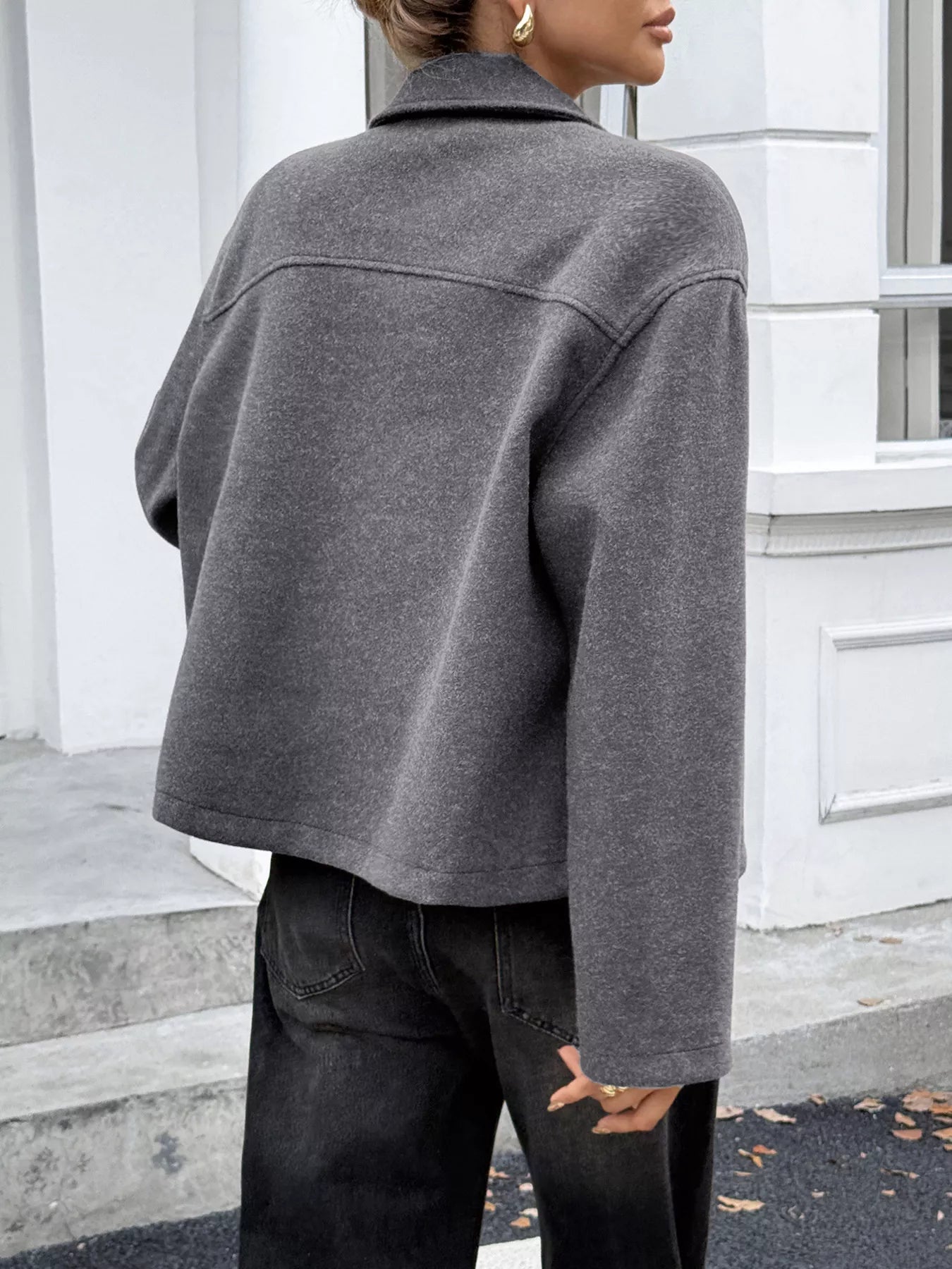 Zip-Up Dropped Shoulder Jacket
