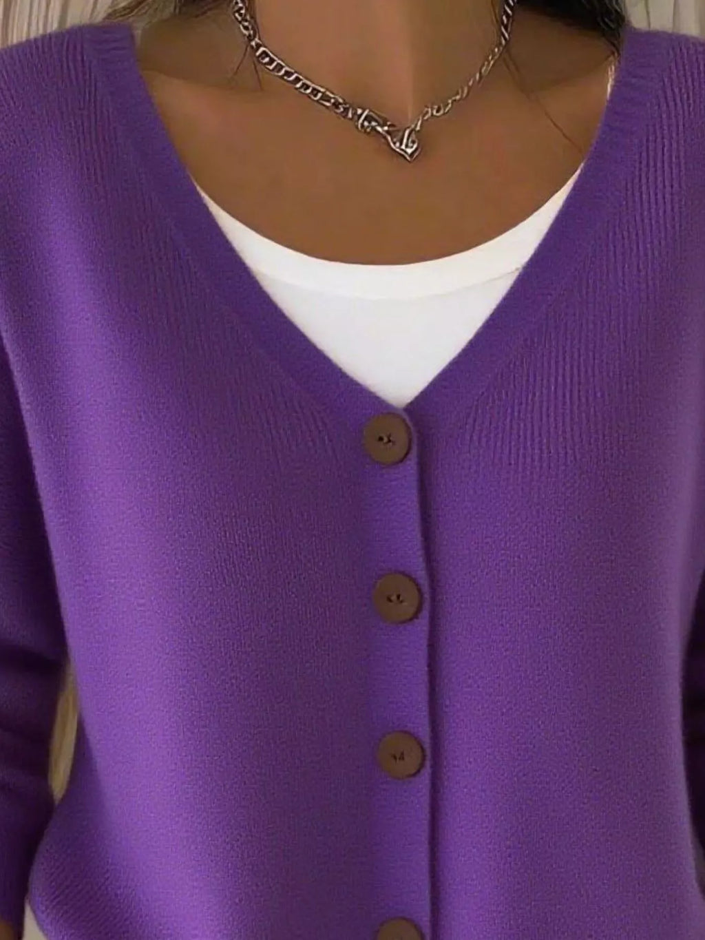 Full Size Button-Front V-Neck Cardigan Plus Size