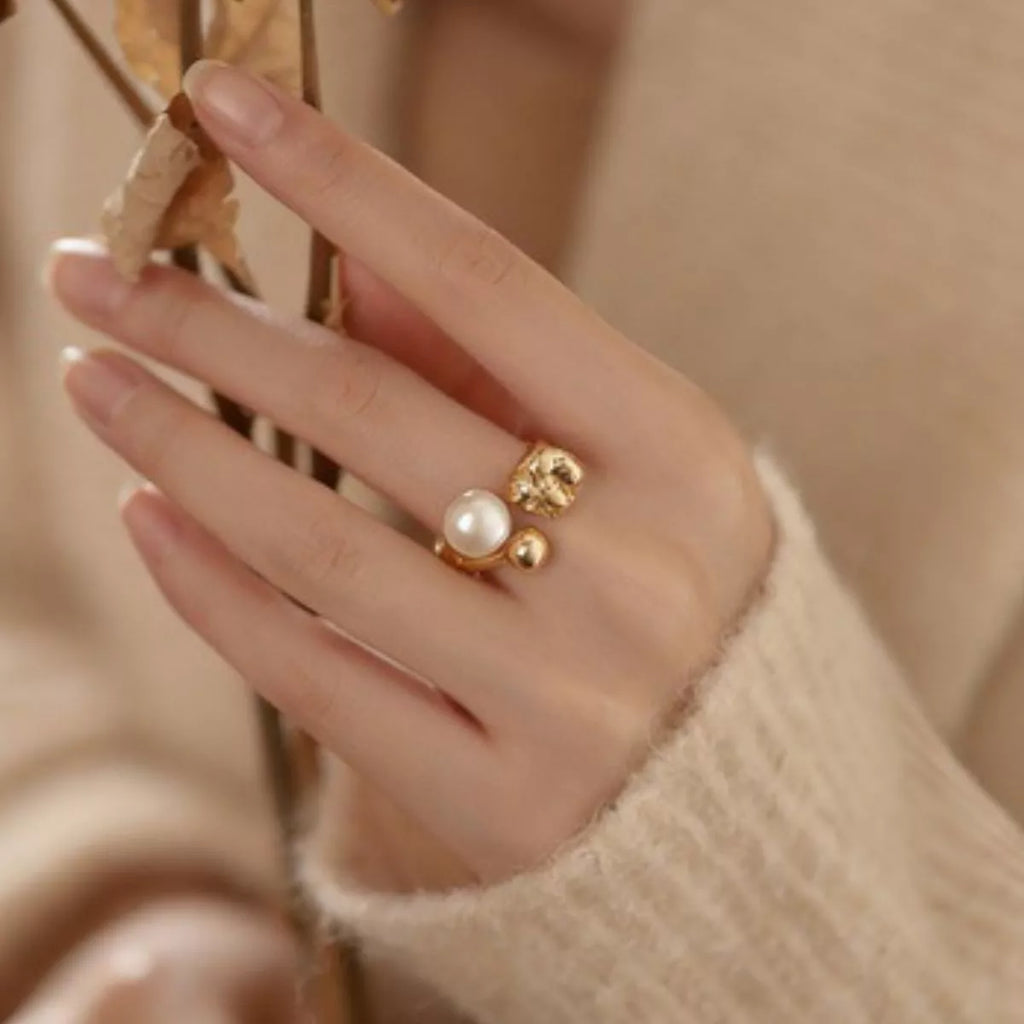 18K Gold-Plated Pearl Open Ring