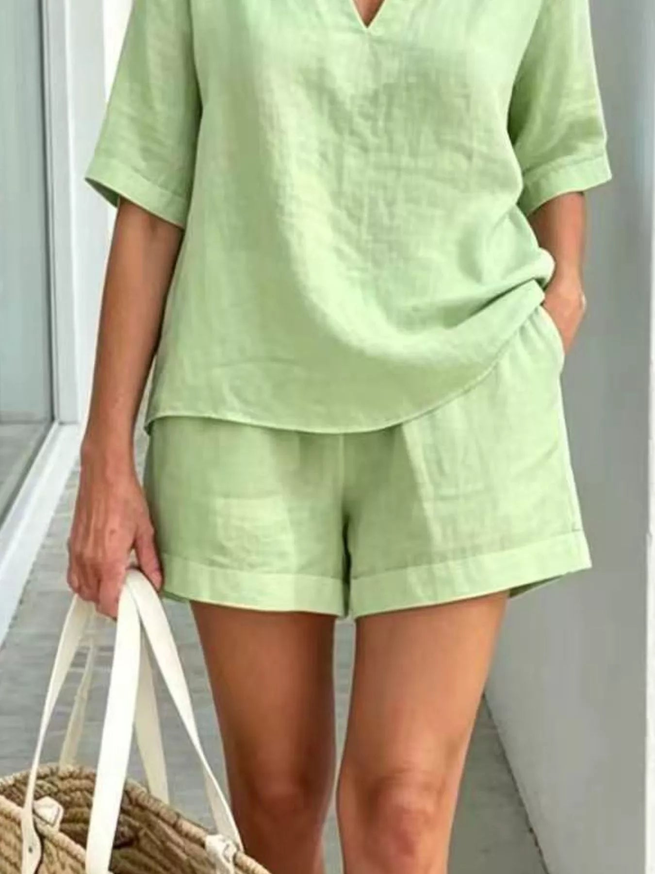 Full Size Half Sleeve Top and Shorts Set Plus Size