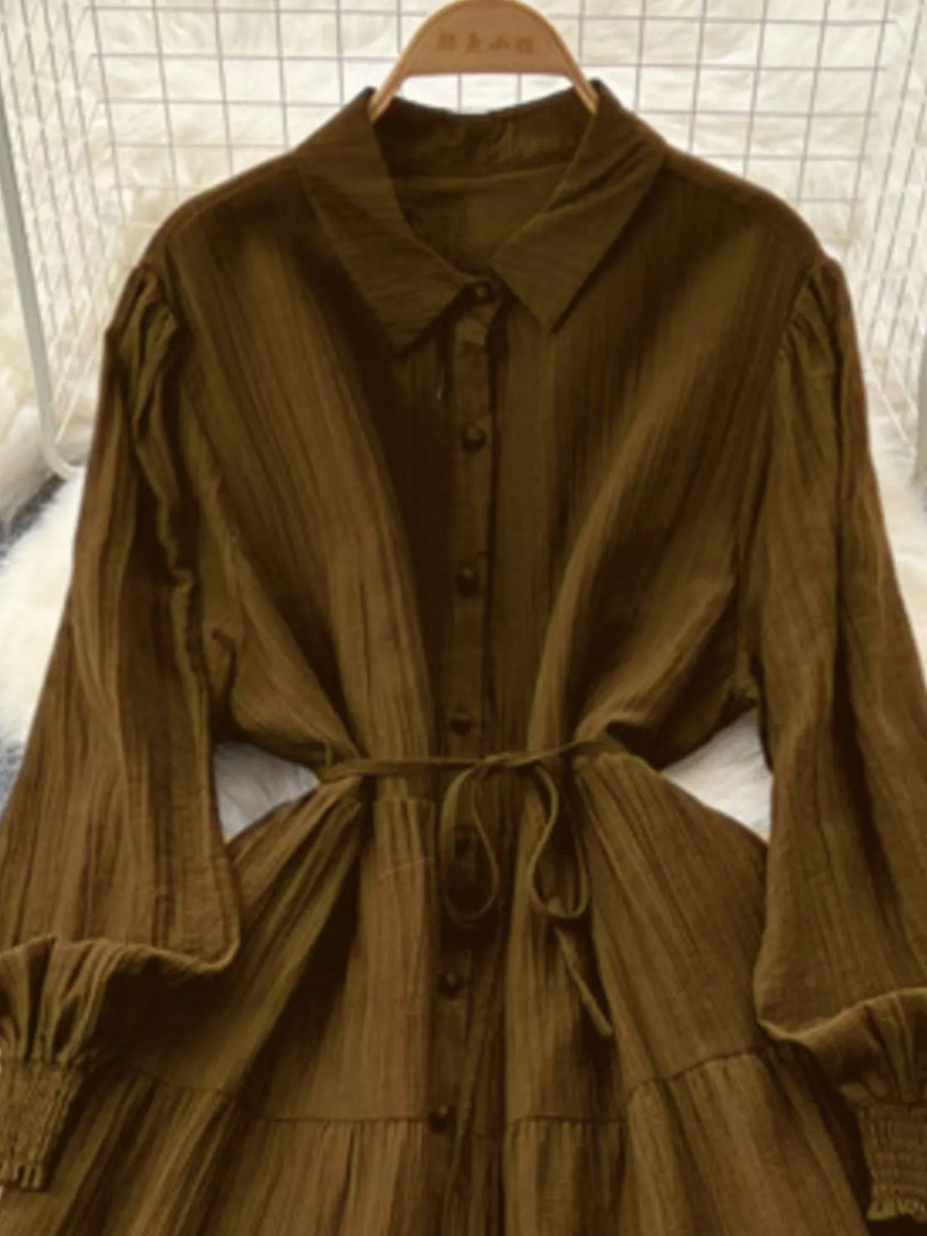 Button Down Tiered Long Sleeve Dress