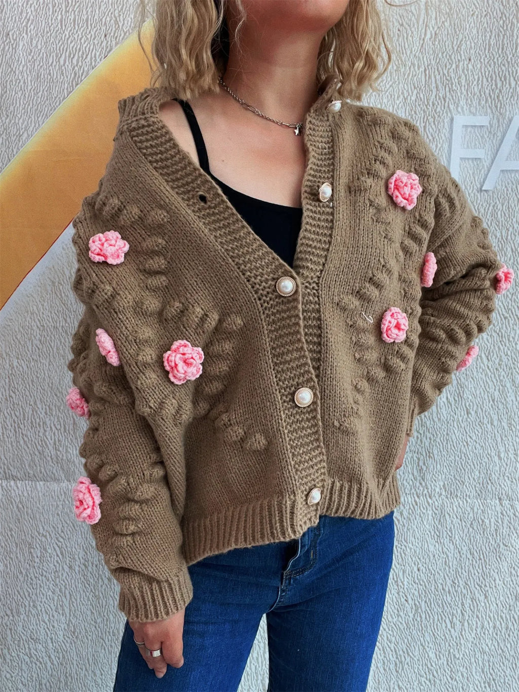 Flower Button Up Long Sleeve Cardigan