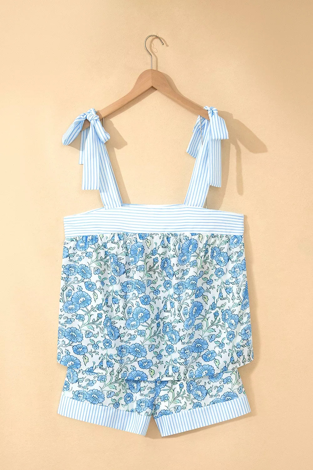 Floral Print Tie-Strap Top and Shorts Set