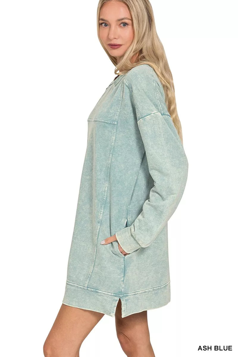 Zenana French Terry Acid Washed Dress with Pockets