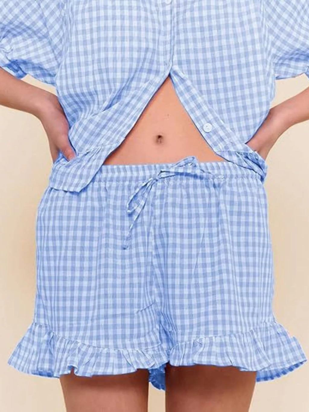 Gingham Ruffle Trim Top and Shorts Set