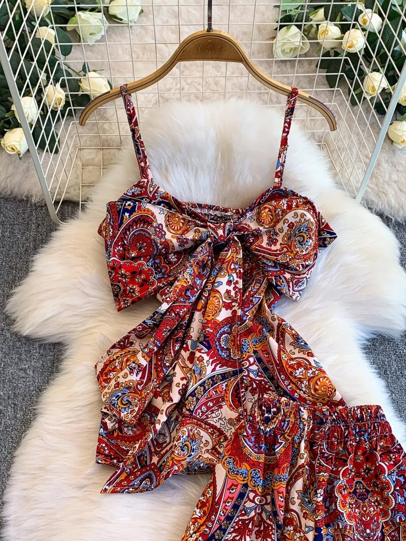 Printed Cami and Wide Leg Pants Set