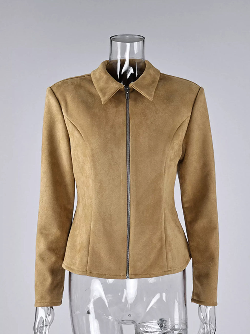 Suede Zip-Up Fitted Jacket