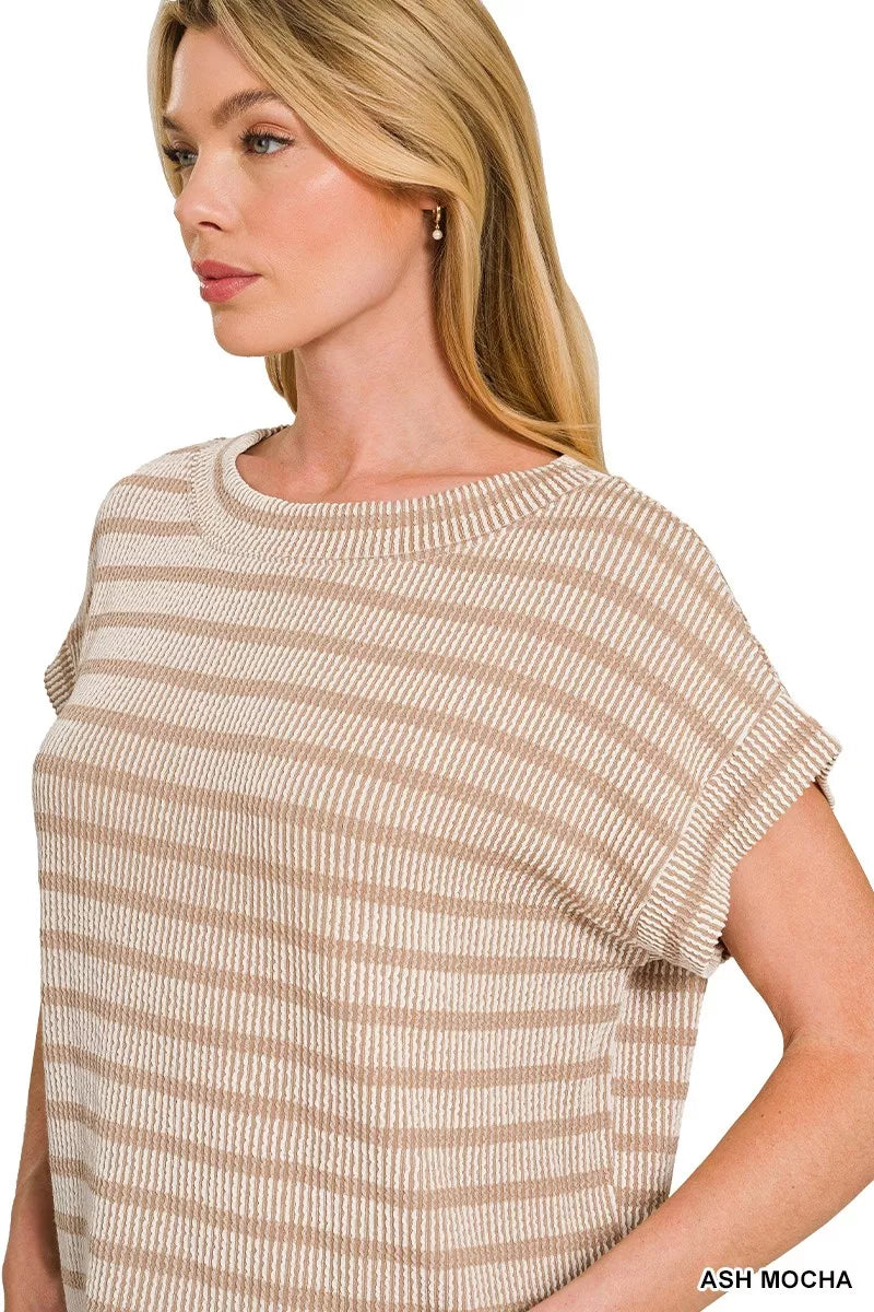 Zenana Raised Rib Striped Top