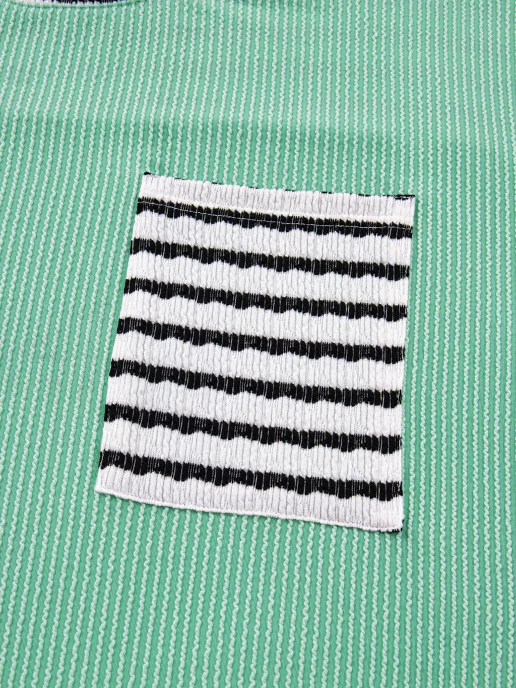 Twisted Ribbed Contrast Round Neck Striped Patchwork Long Sleeve Top