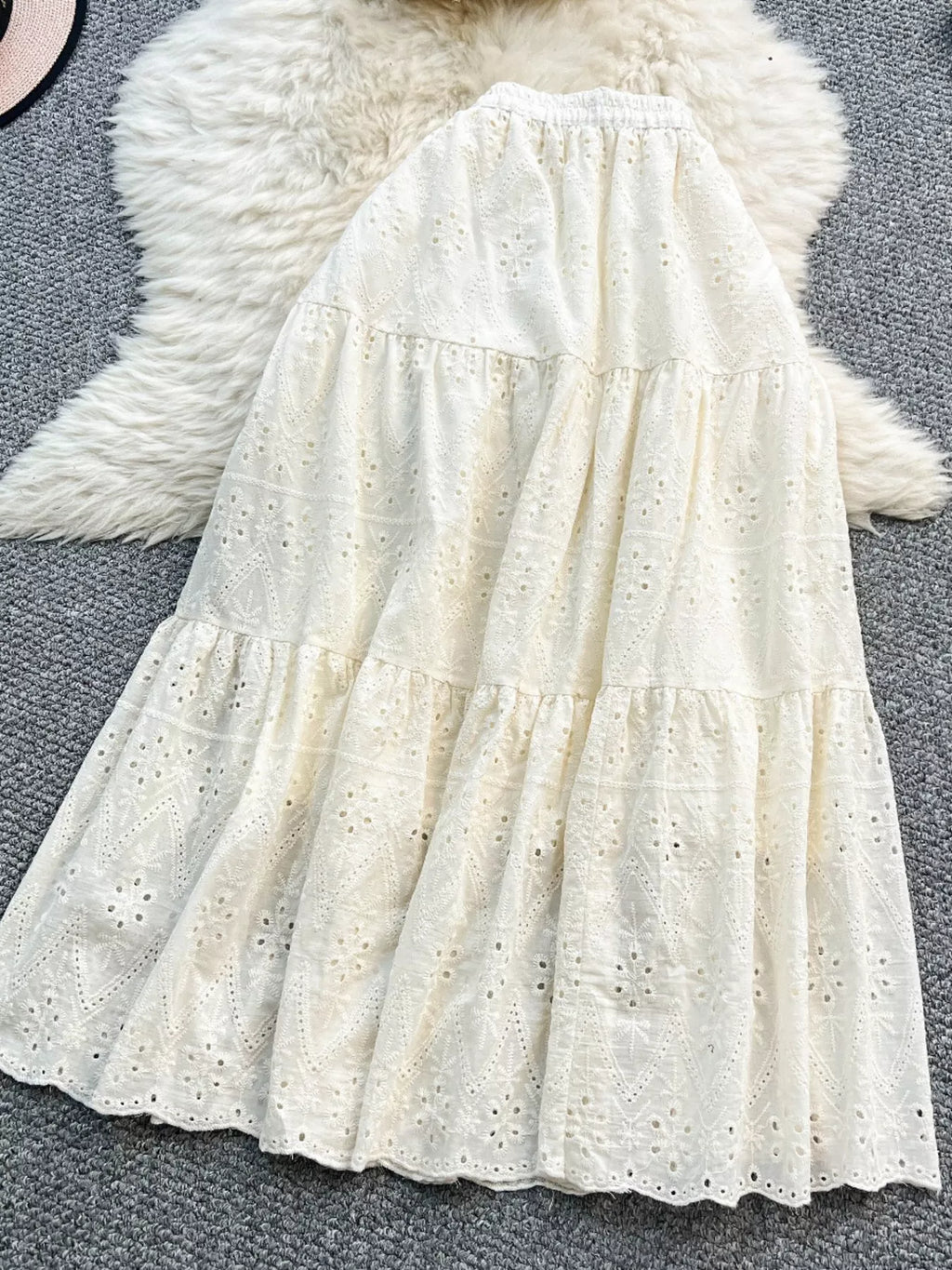 Smocked Crop Top and Hollow-Out Skirt Set