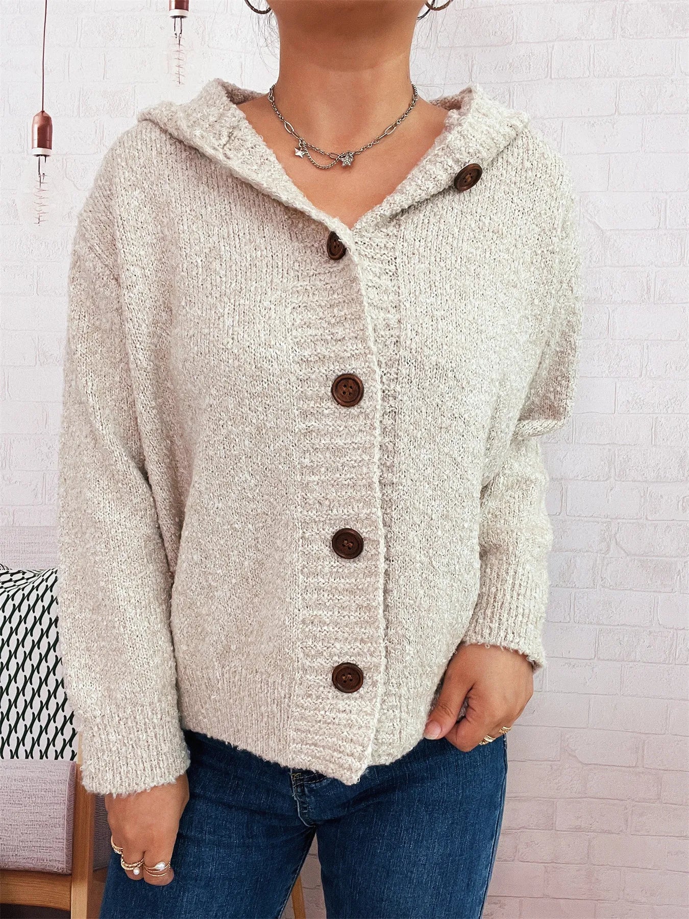 Cozy Button-Up Hooded Cardigan