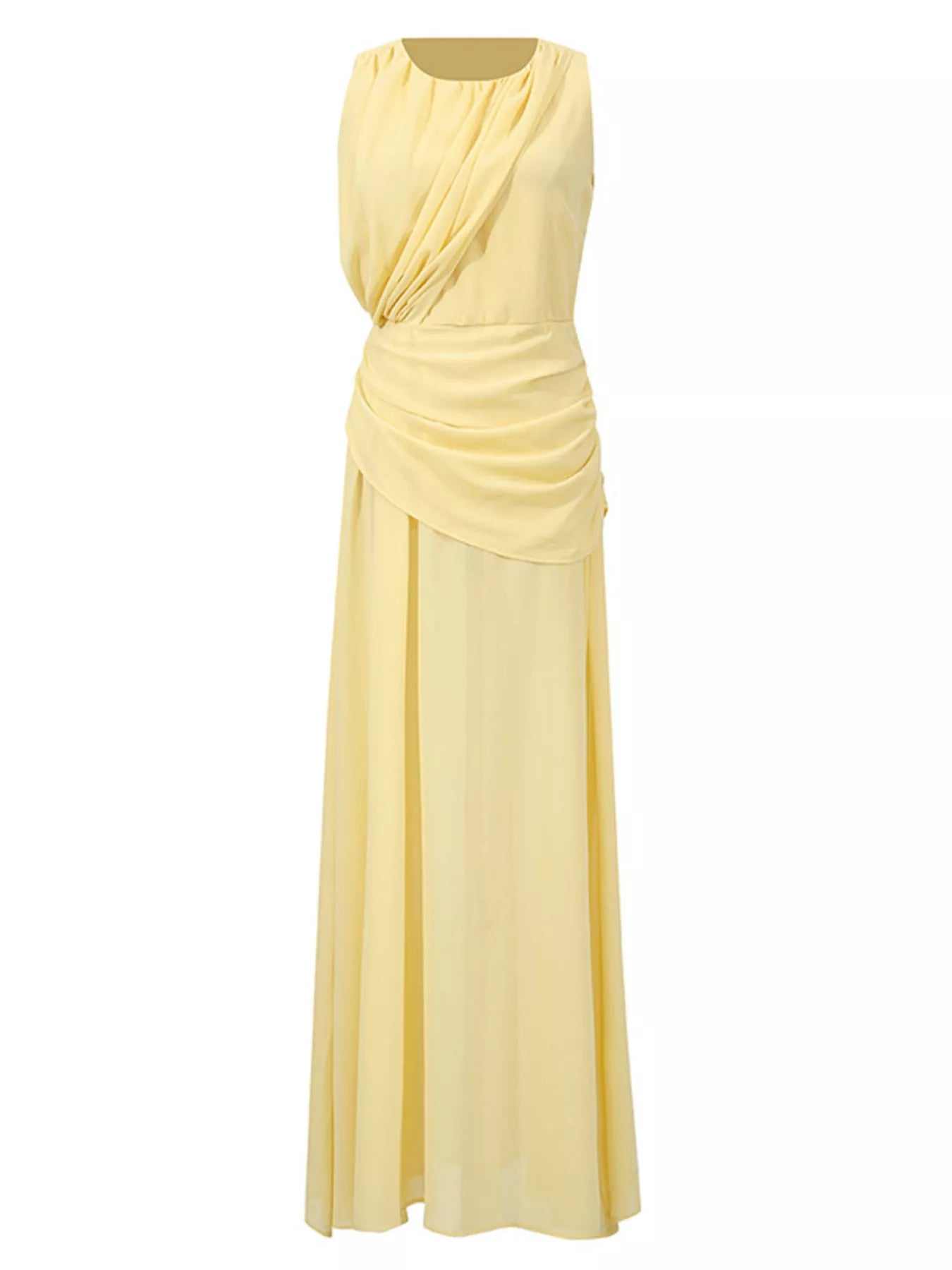 Sleeveless Ruched High-Slit Maxi Dress