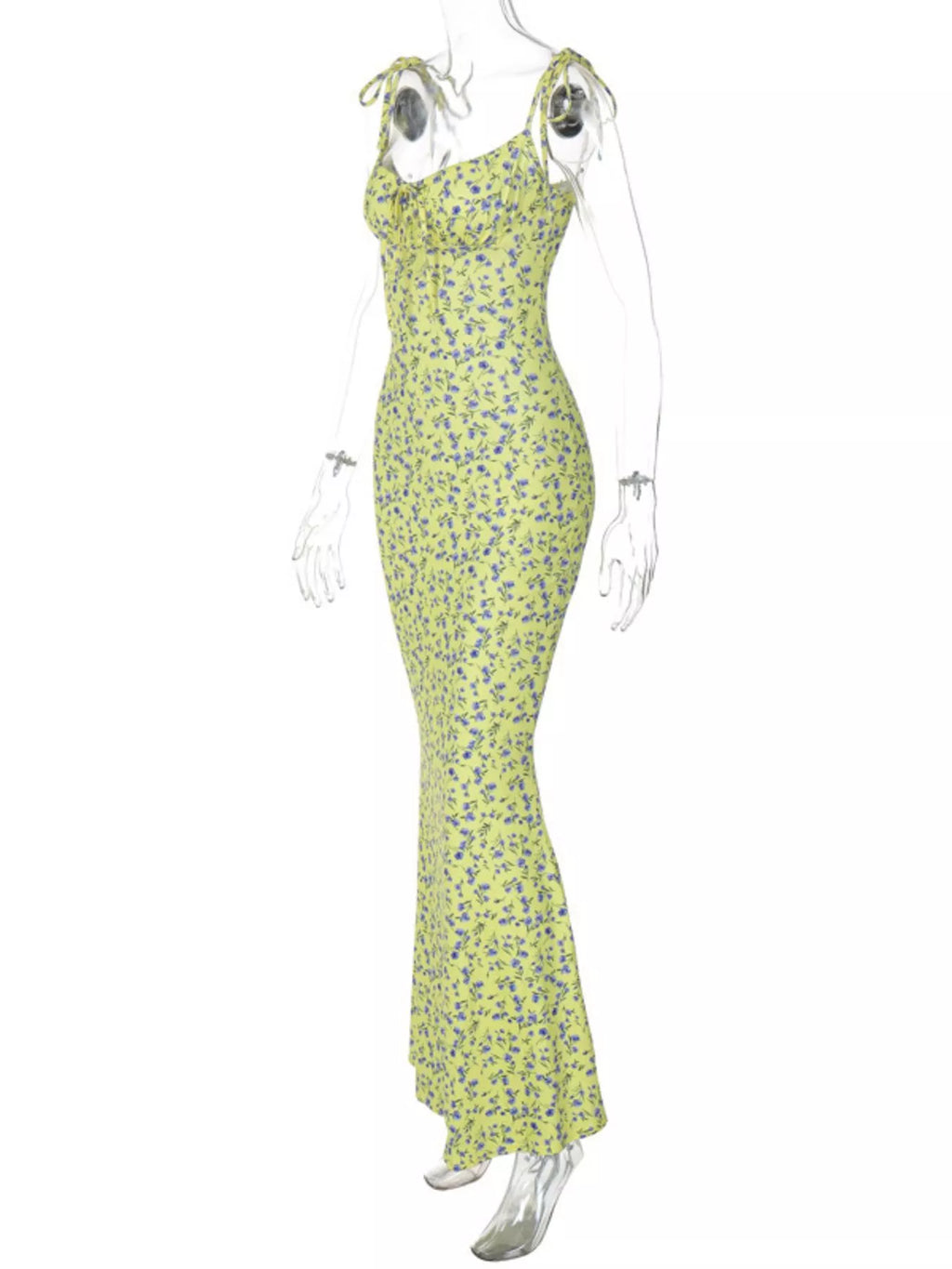 Floral Print Tie Strap Bodycon Maxi Dress