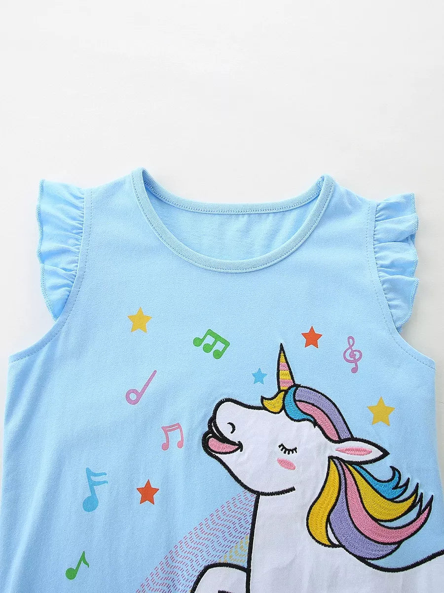 Children's Unicorn Ruffle Trim Top and Shorts Set