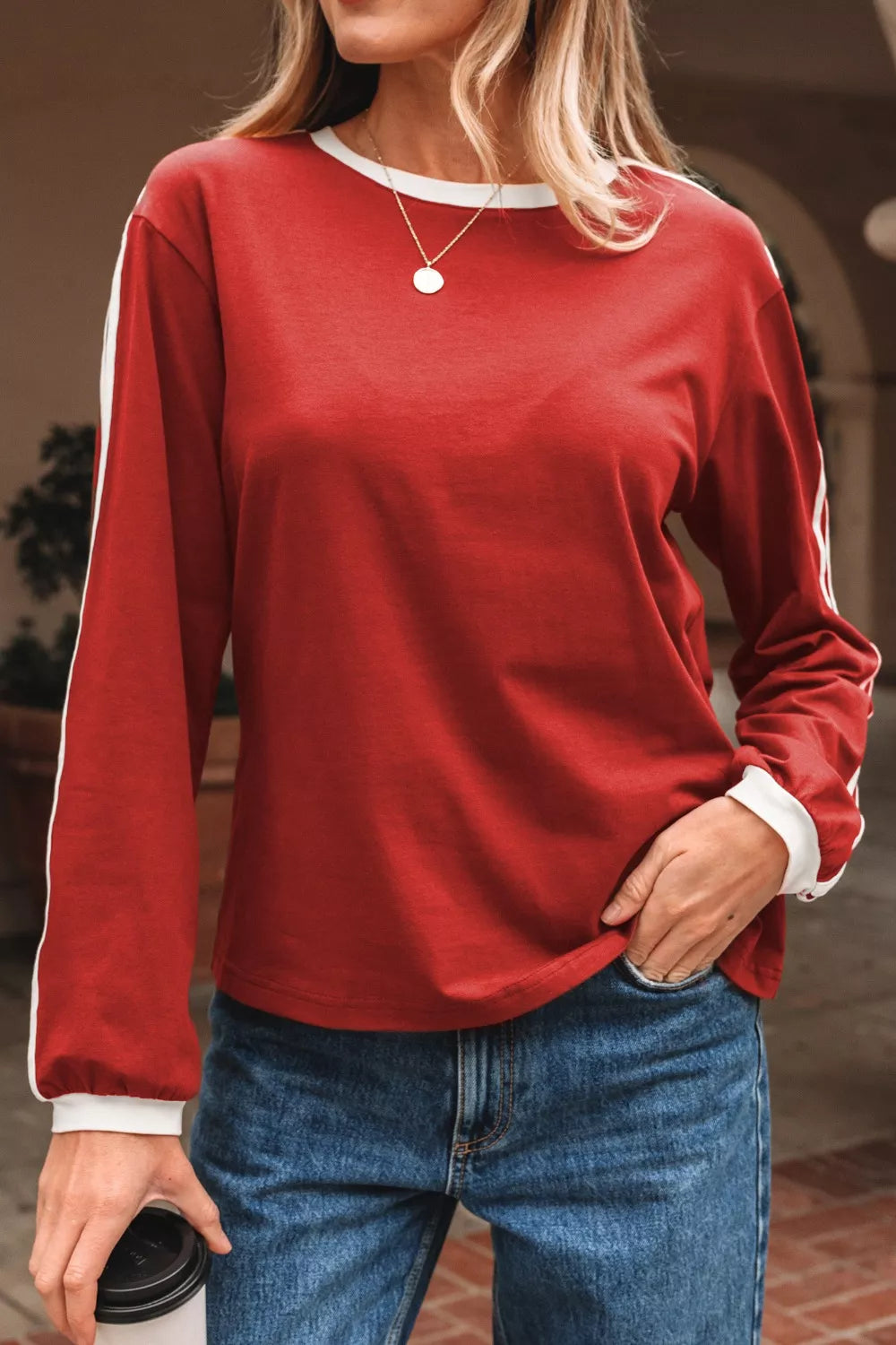 Long Sleeve T-Shirt with Contrast Trim