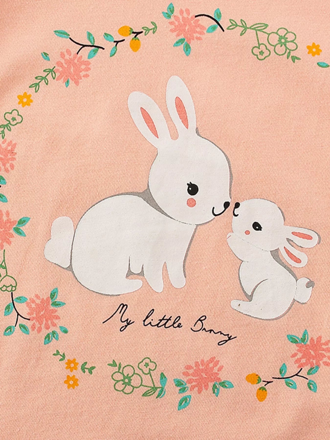 Children's Cute Bunny Graphic Top and Floral Pants Set