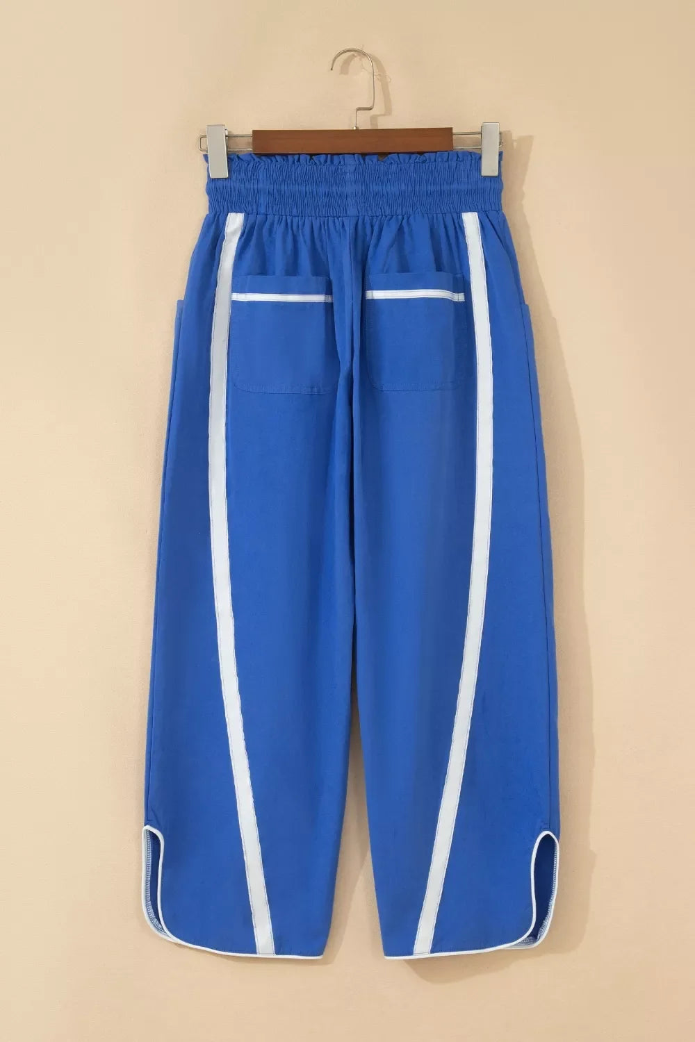 Contrast Striped Smocked Waist Drawstring Cropped Casual Pants