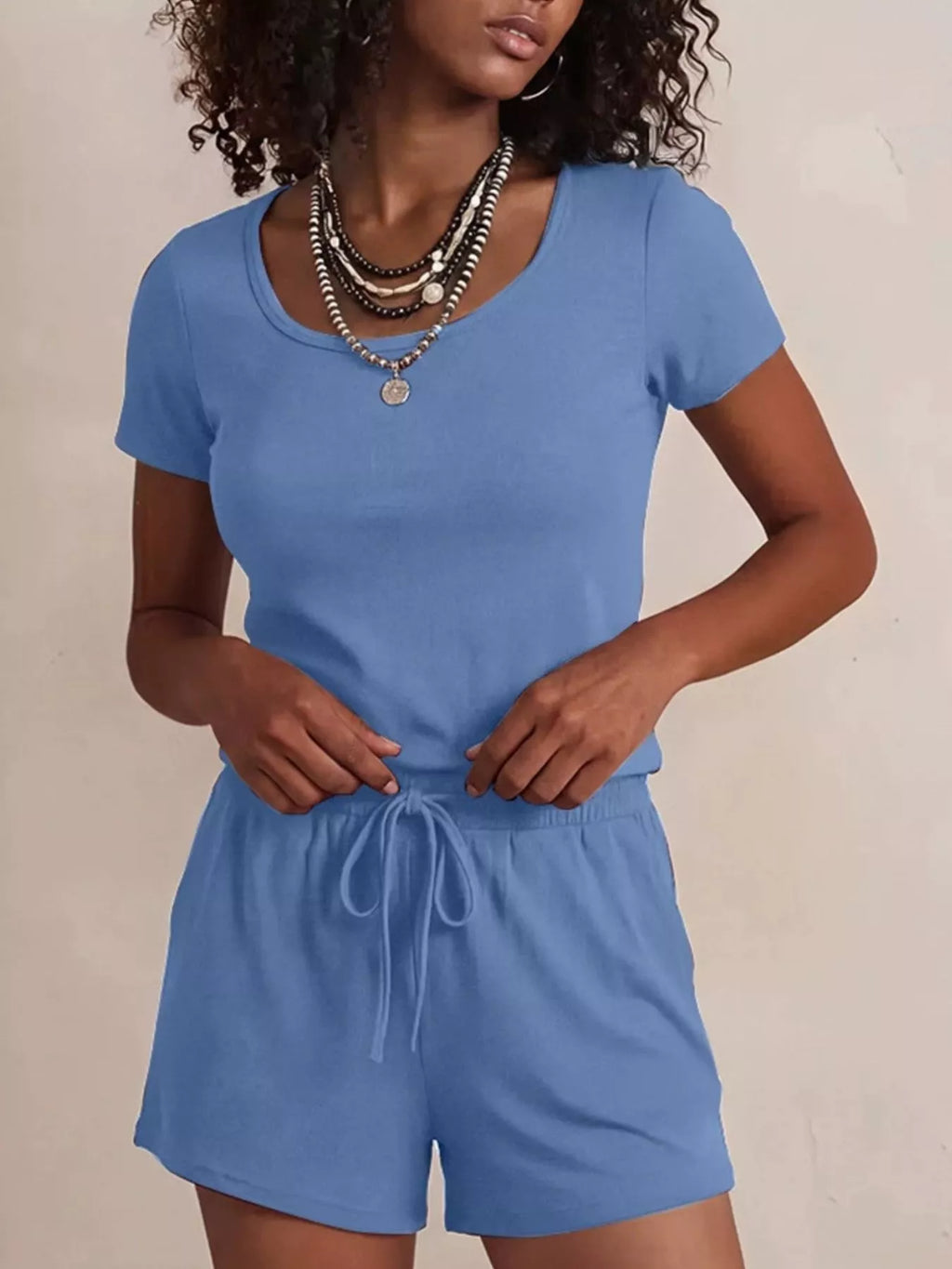 Solid Color Short Sleeve Tee and Shorts Set