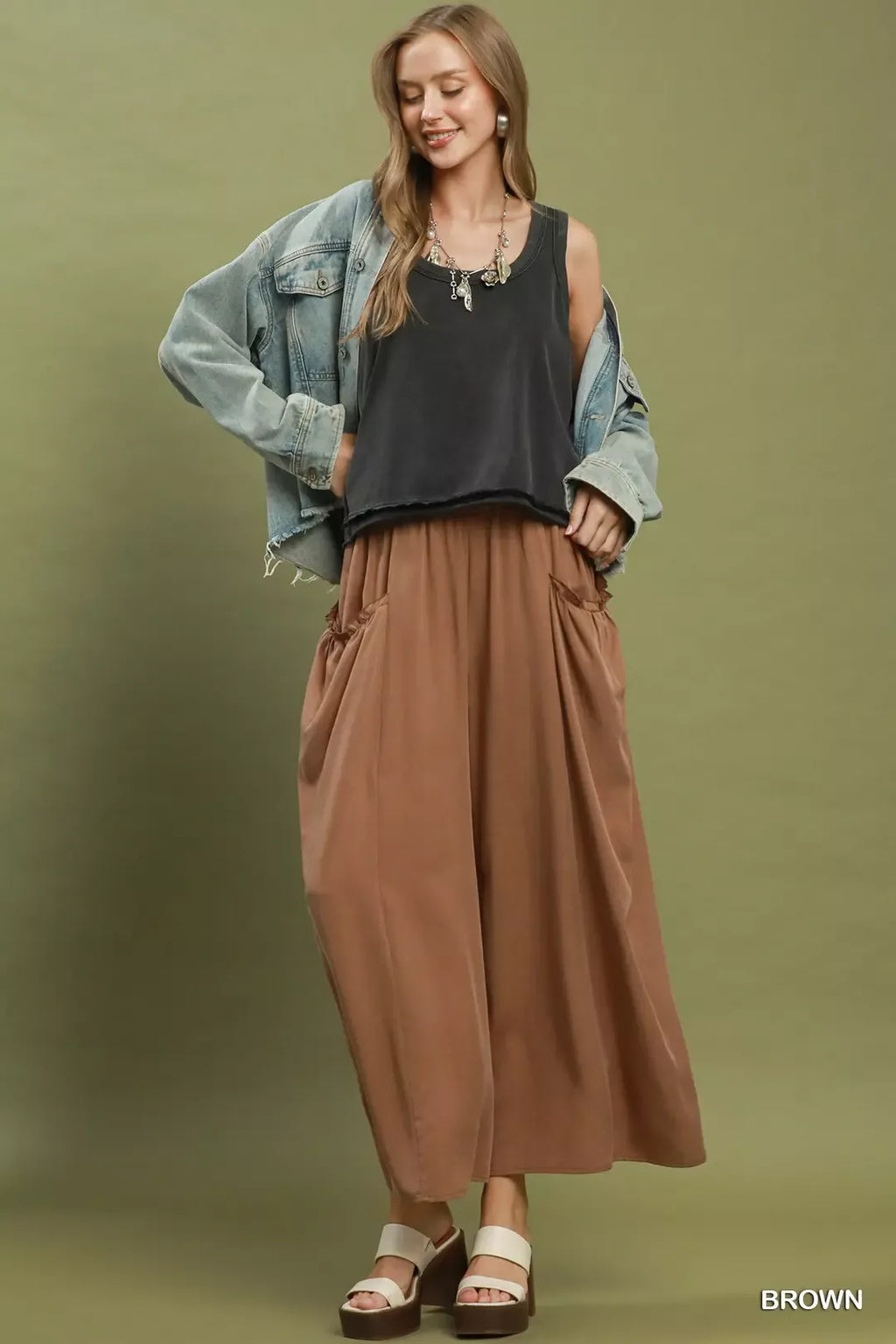 Umgee Flowy Wide Leg Pocket Pants