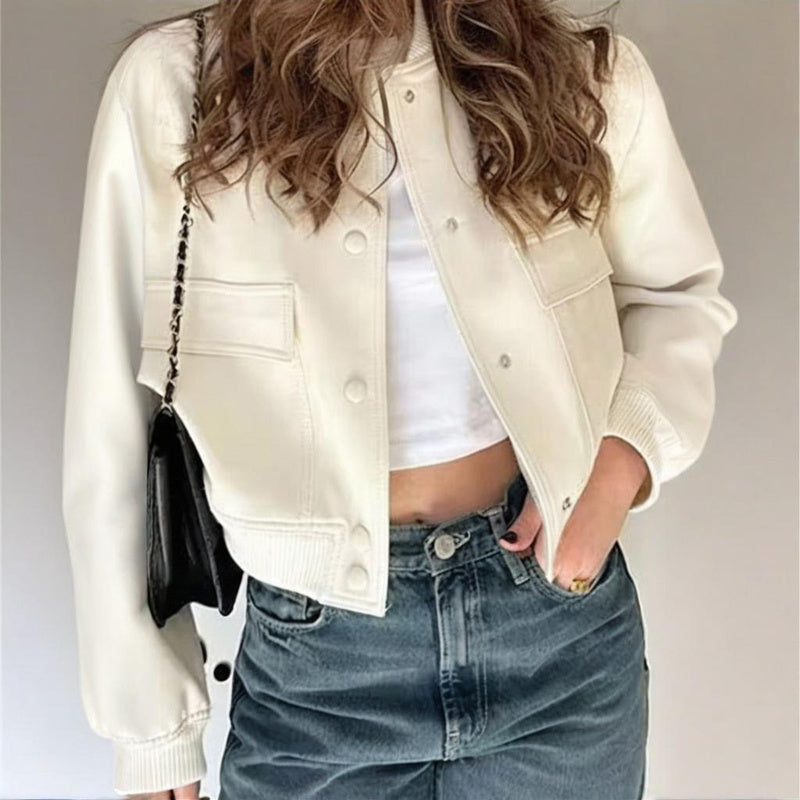 Women's Solid Color Long Sleeve Baseball Jacket