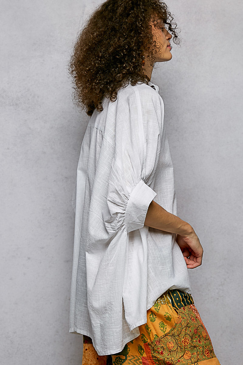 POL Button Down Half Dolman Sleeve Shirt