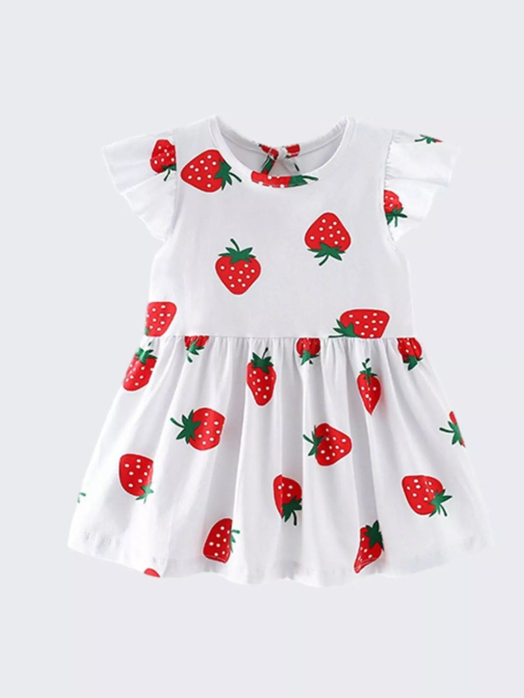 Children's Strawberry Print Ruffle Sleeve Casual Dress