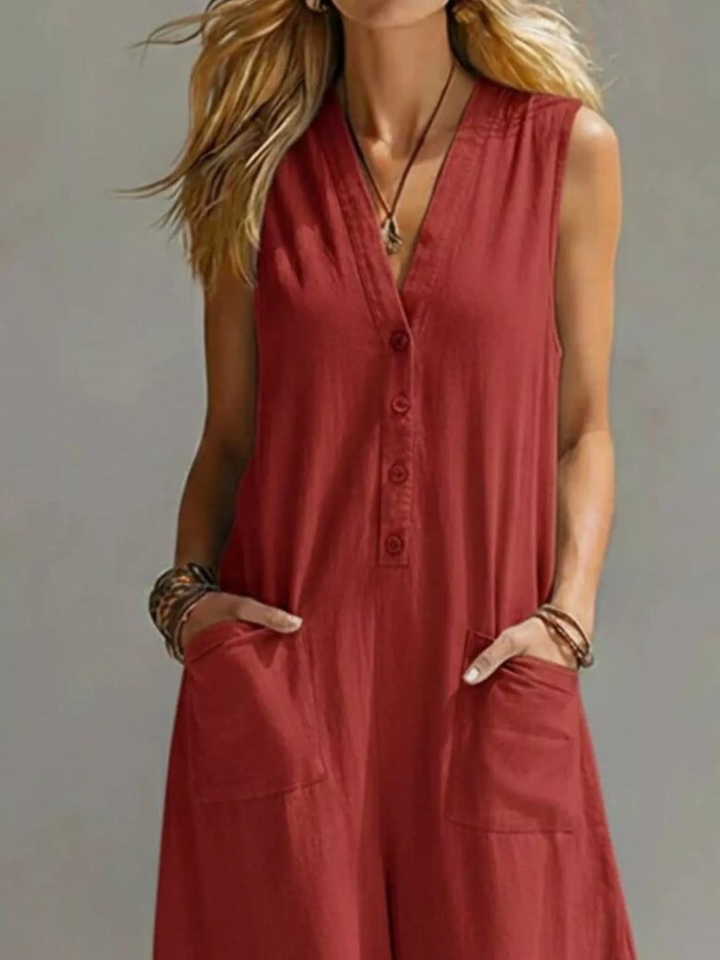 Full Size V-Neck Sleeveless Wide-Leg Jumpsuit Plus Size