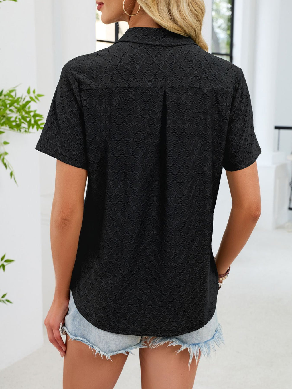 Eyelet Short Sleeve Blouse