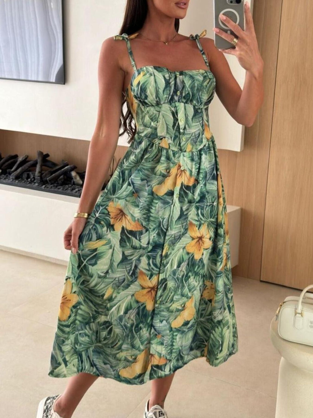 Striped Tie-Shoulder Midi Dress
