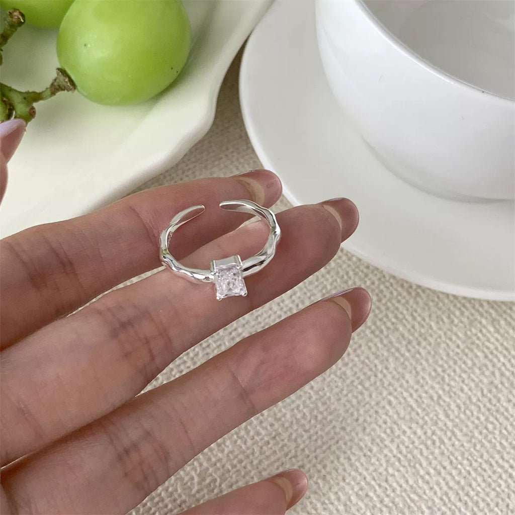 925 Sterling Silver Zircon Geometric Ring