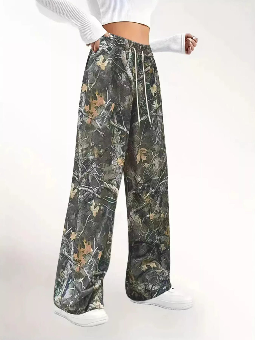 Relaxed Fit Camo Print Drawstring Waist Pants
