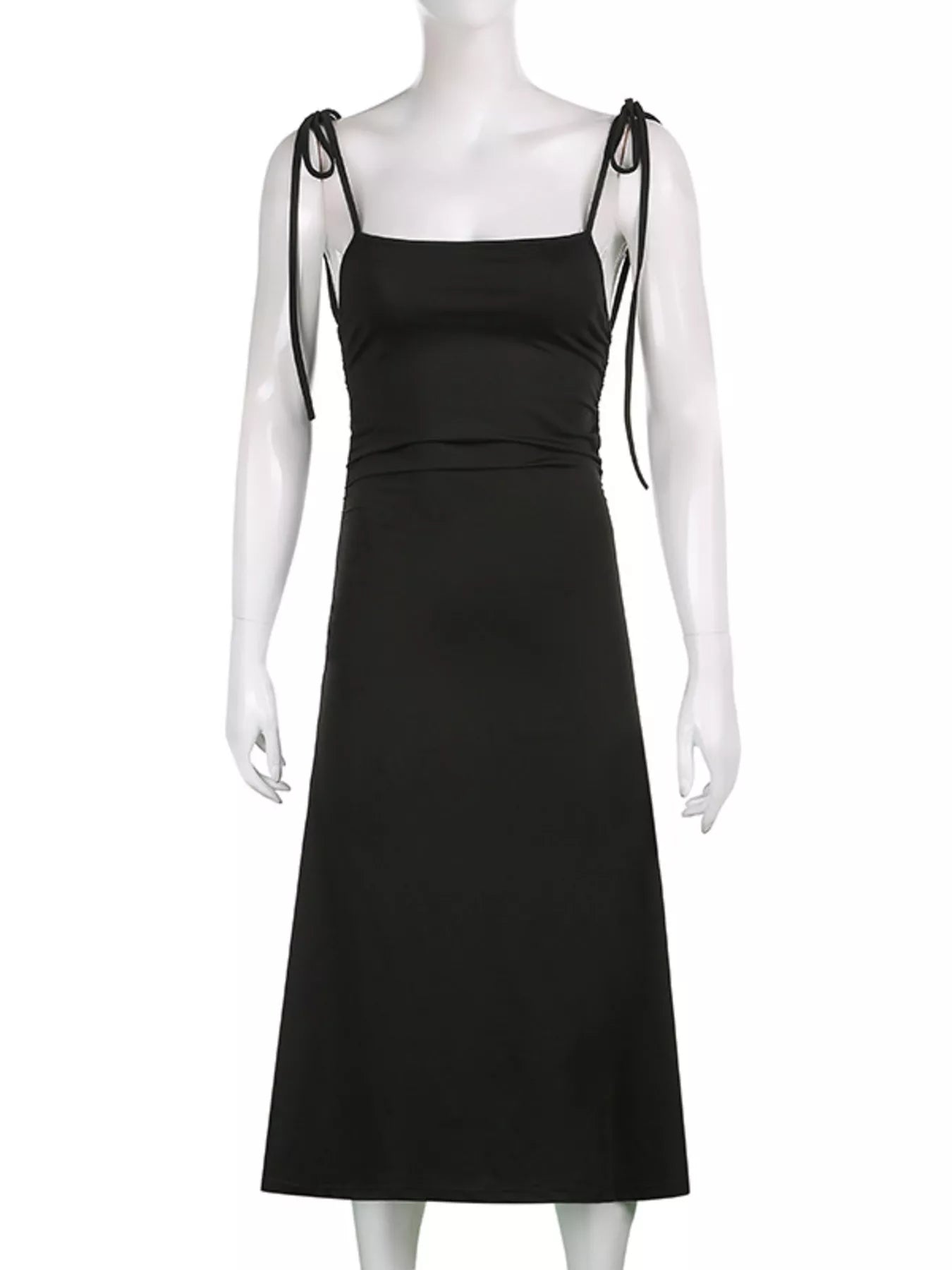 Ruched Tie Shoulder Midi Dress