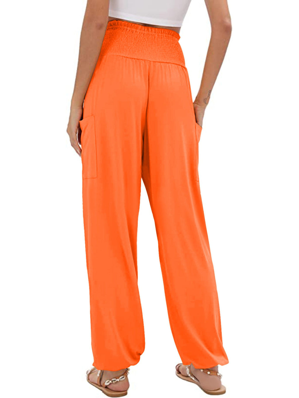 Full Size Smocked Waist Harem Pants with Pockets Plus Size