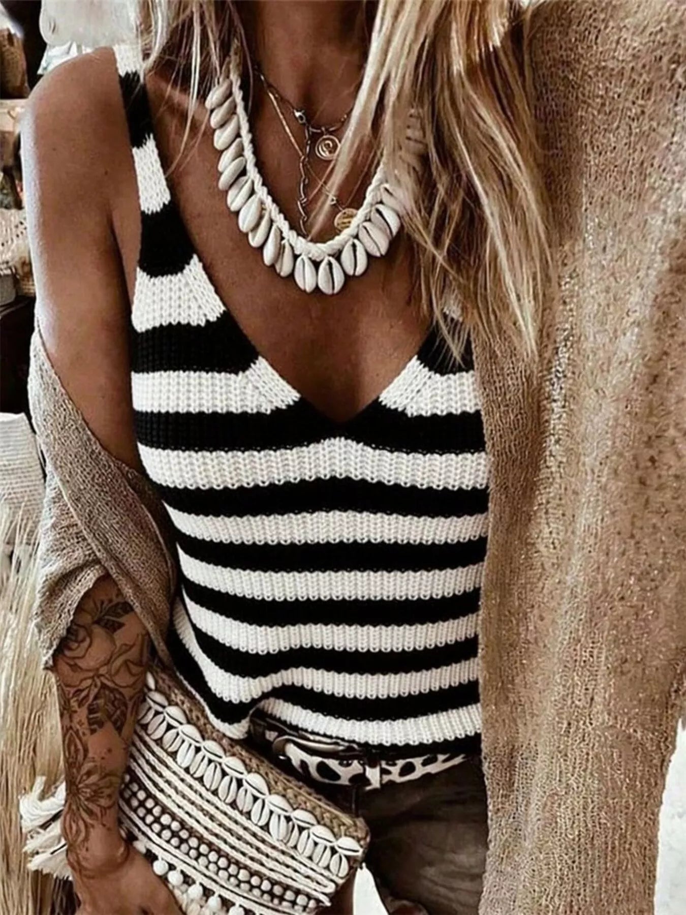 Striped V-Neck Tank