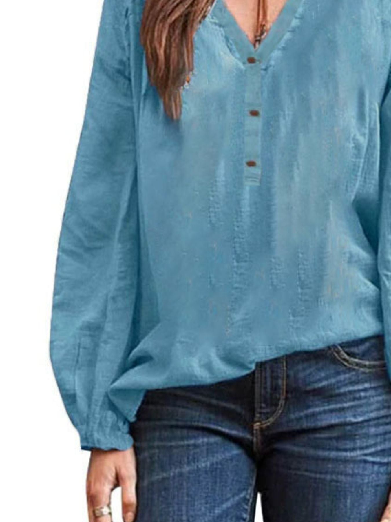 Full Size Notched Long Sleeve Blouse Plus Size