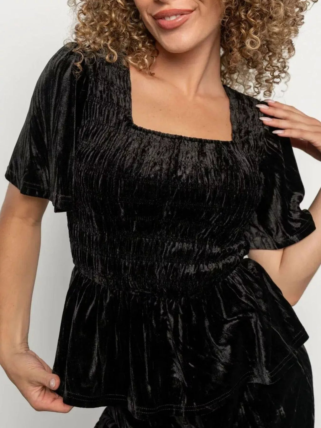 Velvet Top and Wide-Leg Pants Set