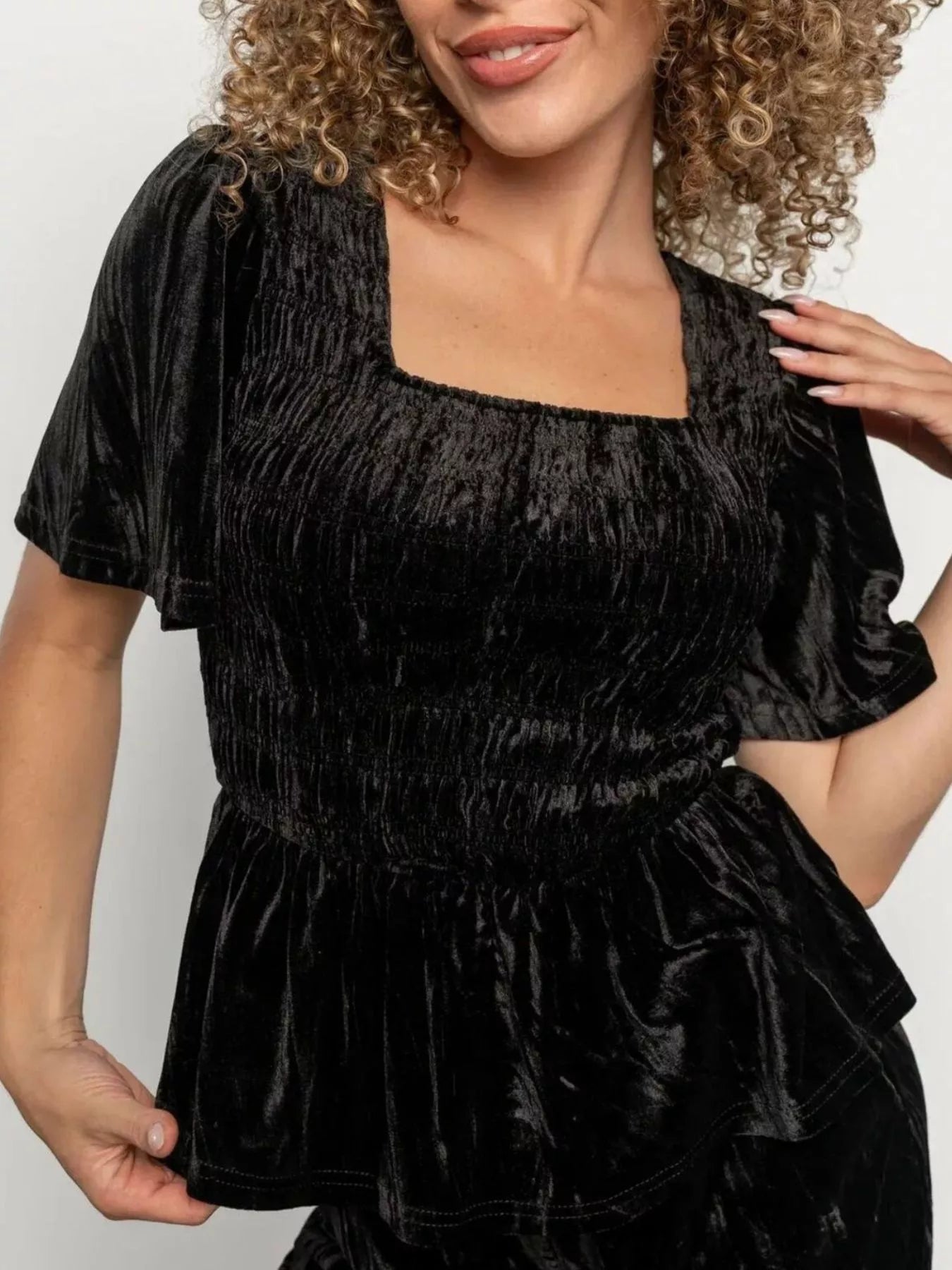 Velvet Top and Wide-Leg Pants Set