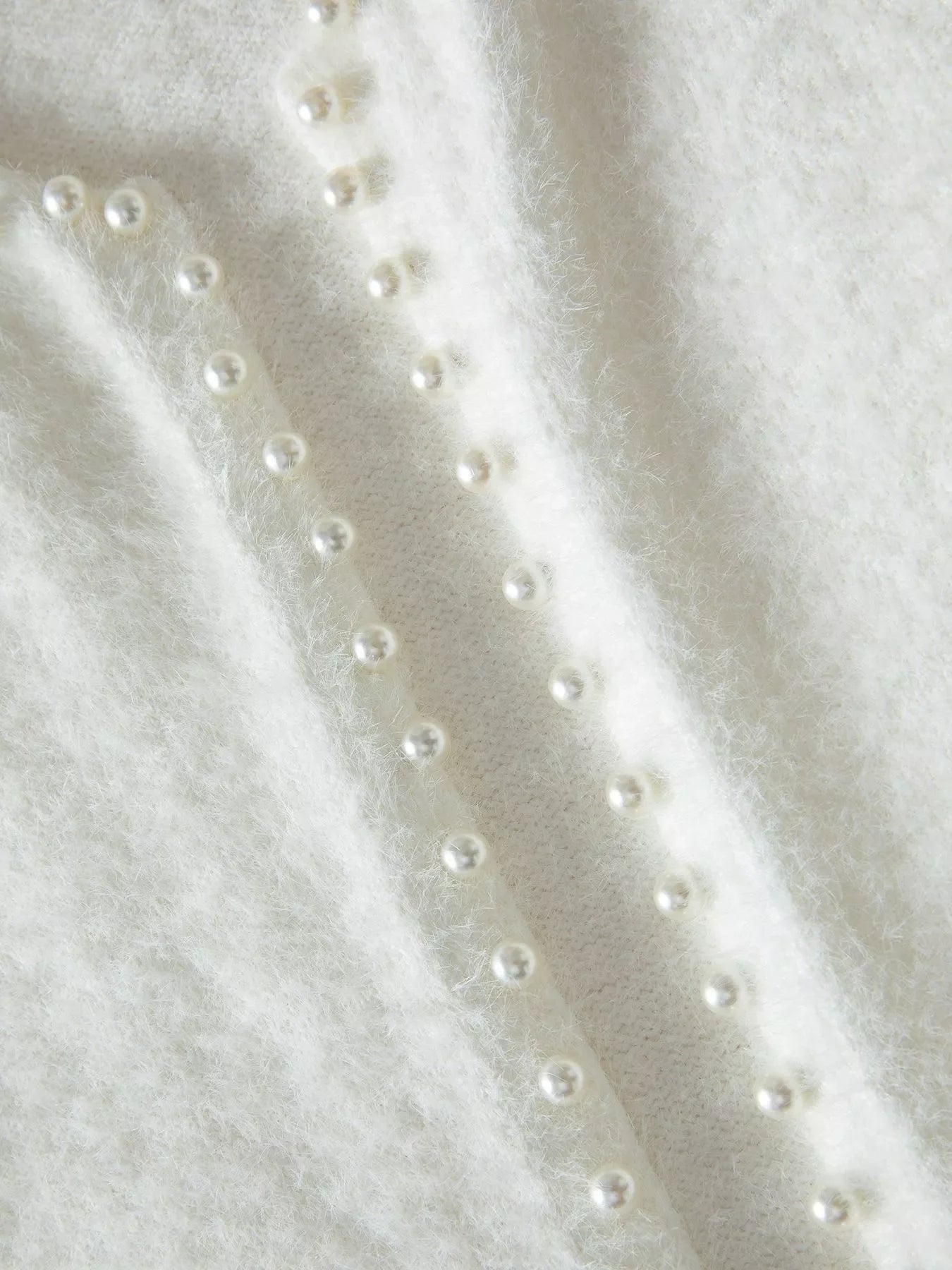 Pearl Trim Fuzzy Knit Cardigan