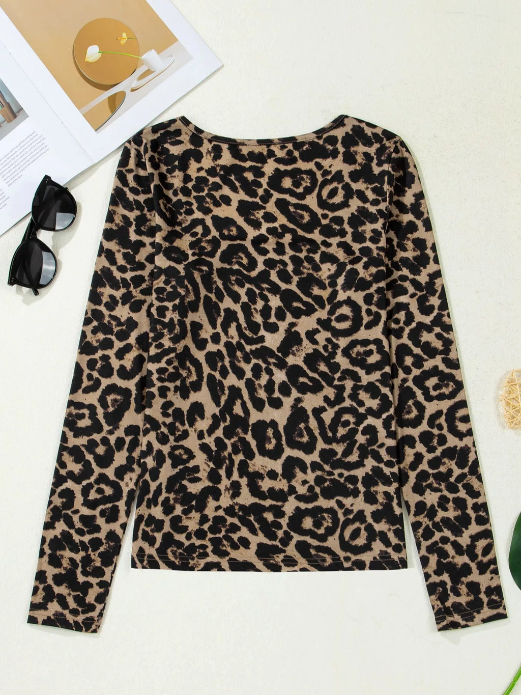 Leopard Print Square Neck Long Sleeve Top