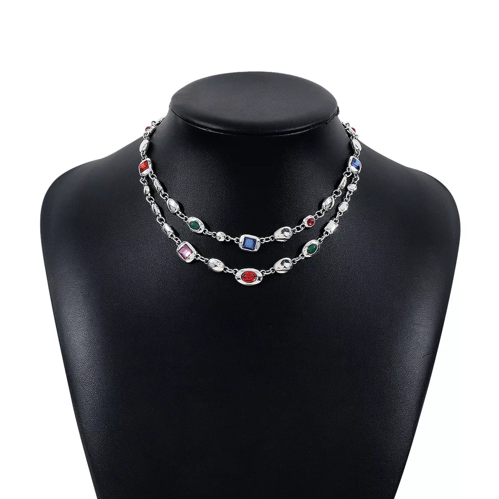 Vintage Multi-Gemstone Double Layered Necklace