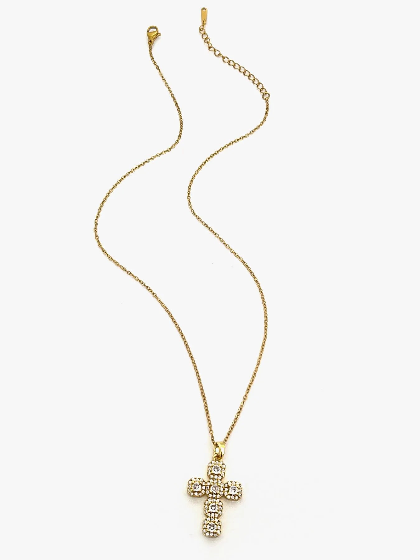 Stainless Steel Inlaid Zircon Cross Necklace