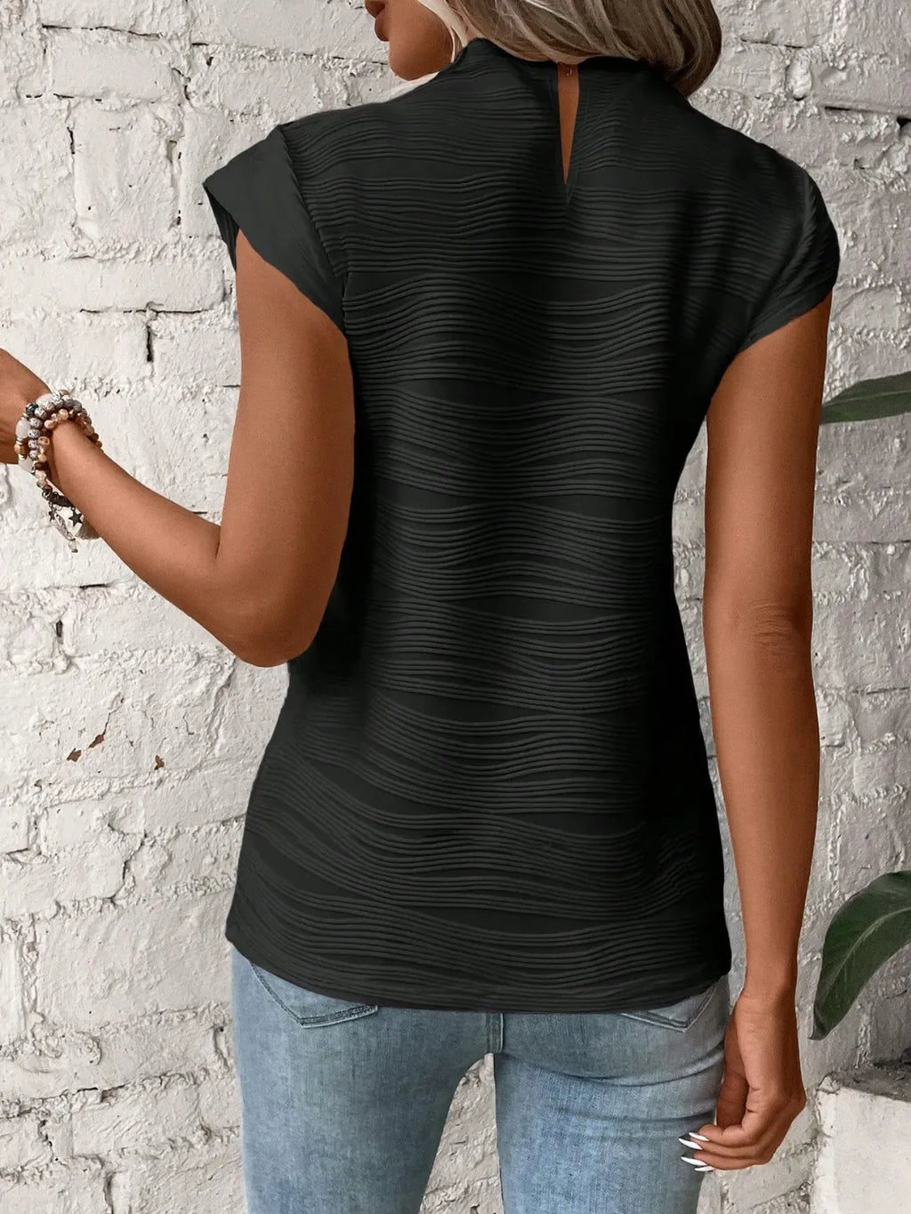 Mock Neck Cap Sleeve Top