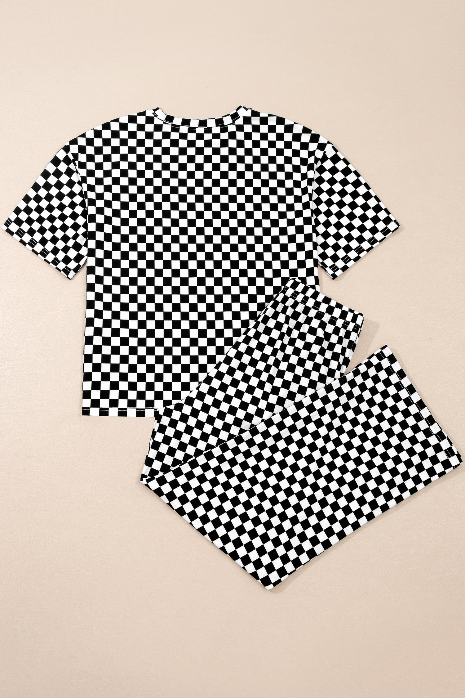 Khaki Checkered Print Half Sleeve Tee 2pcs Lounge Pant Set