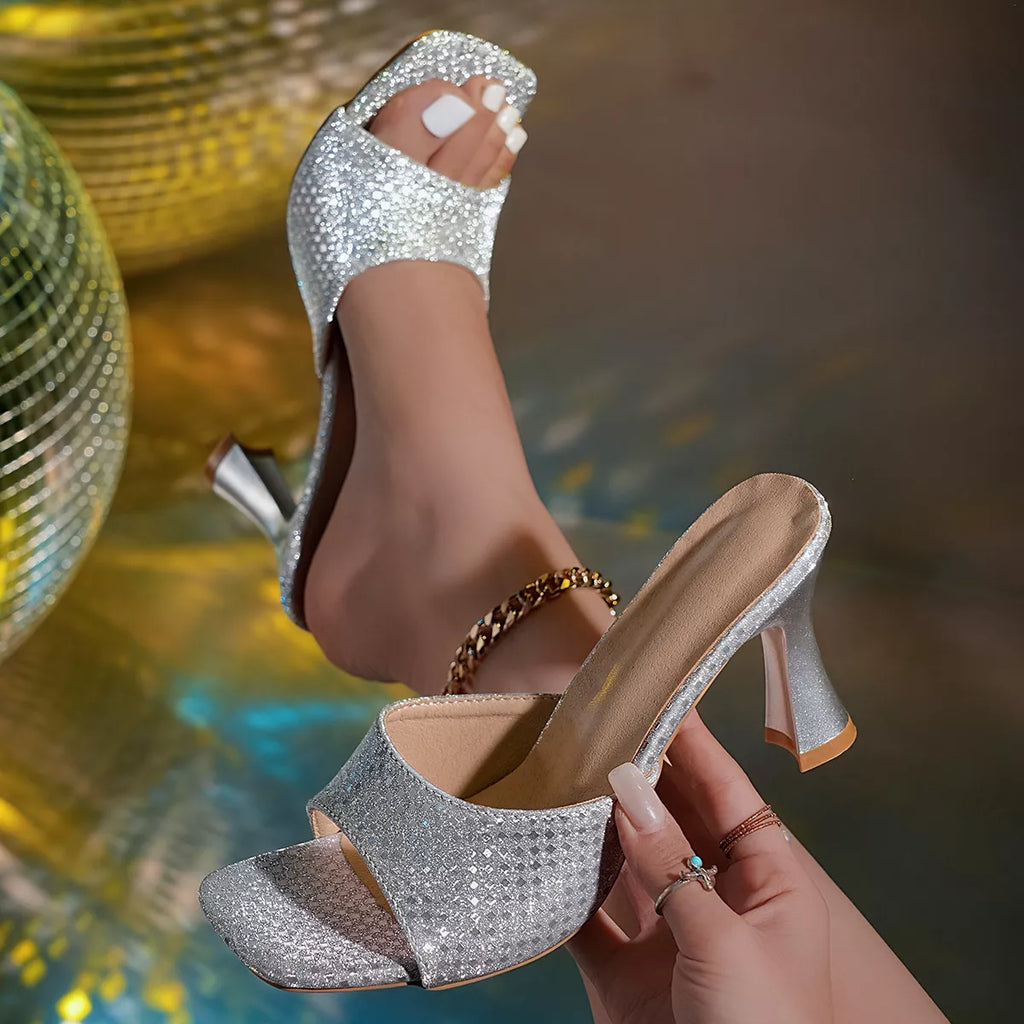Open Toe Flare Heel Sandals